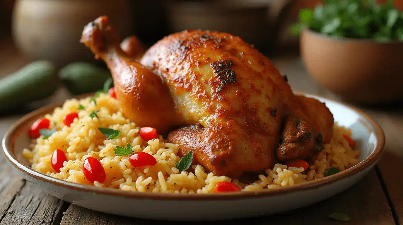 old fashioned baked chicken with rice and pimentos recipe