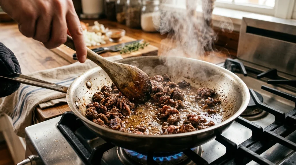 Creamy Beef Pasta Making