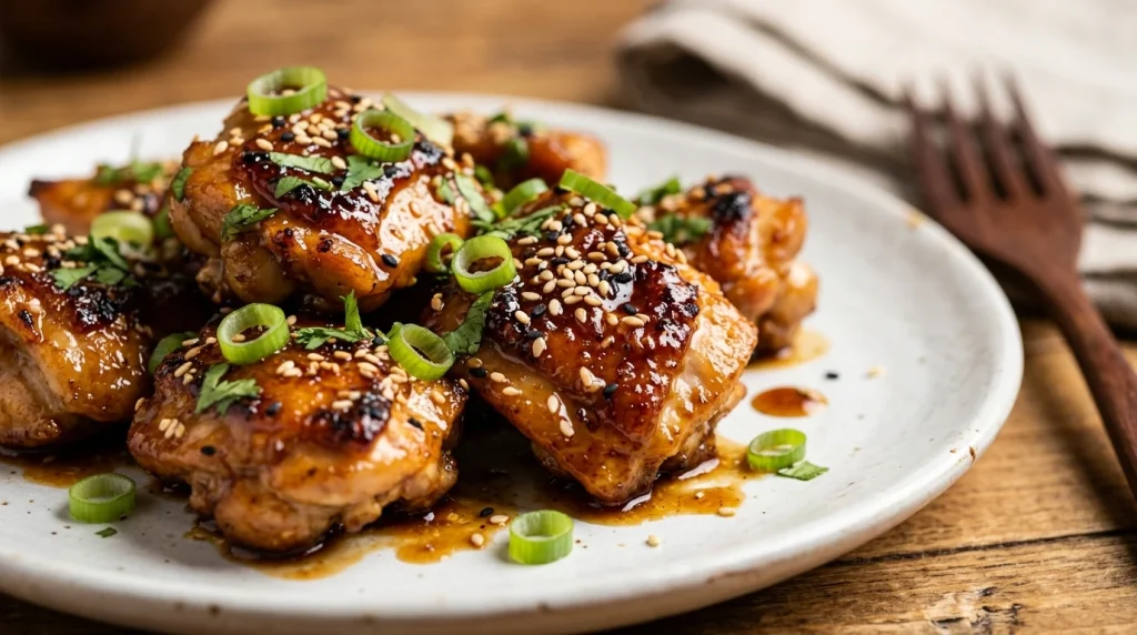 honey garlic chicken on a white ceramic plate