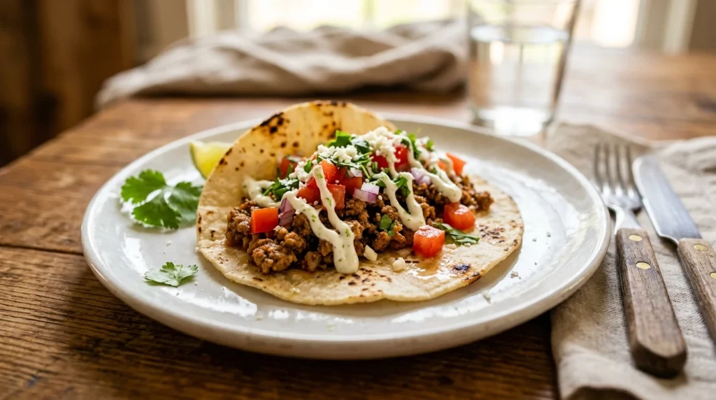 single plated ground turkey taco