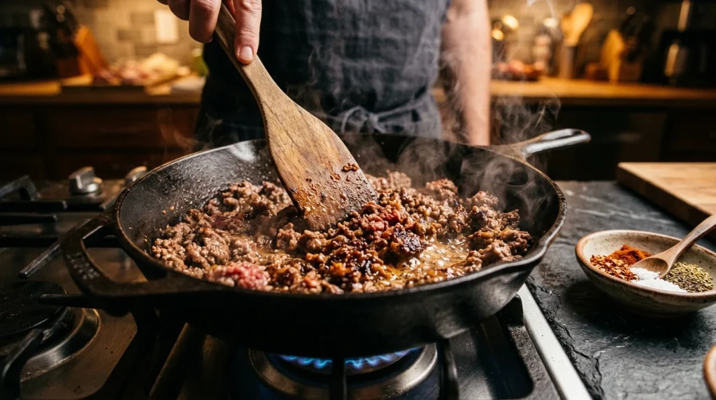 Beef burrito making