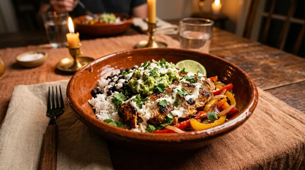 Fajita Bowl With Rice and Black Beans