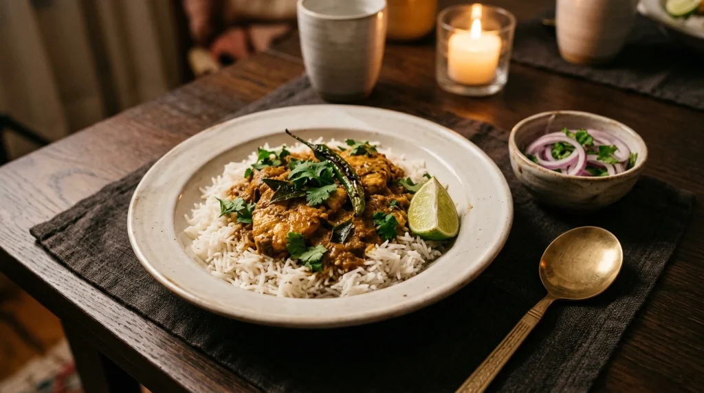 Goan fish curry serving