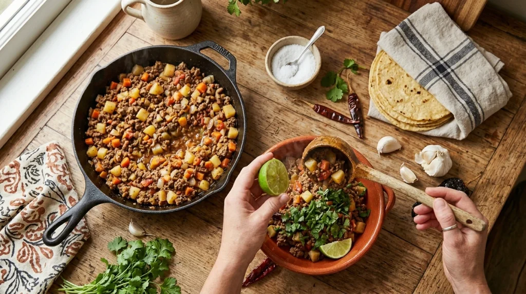 Mexican picadillo final touch