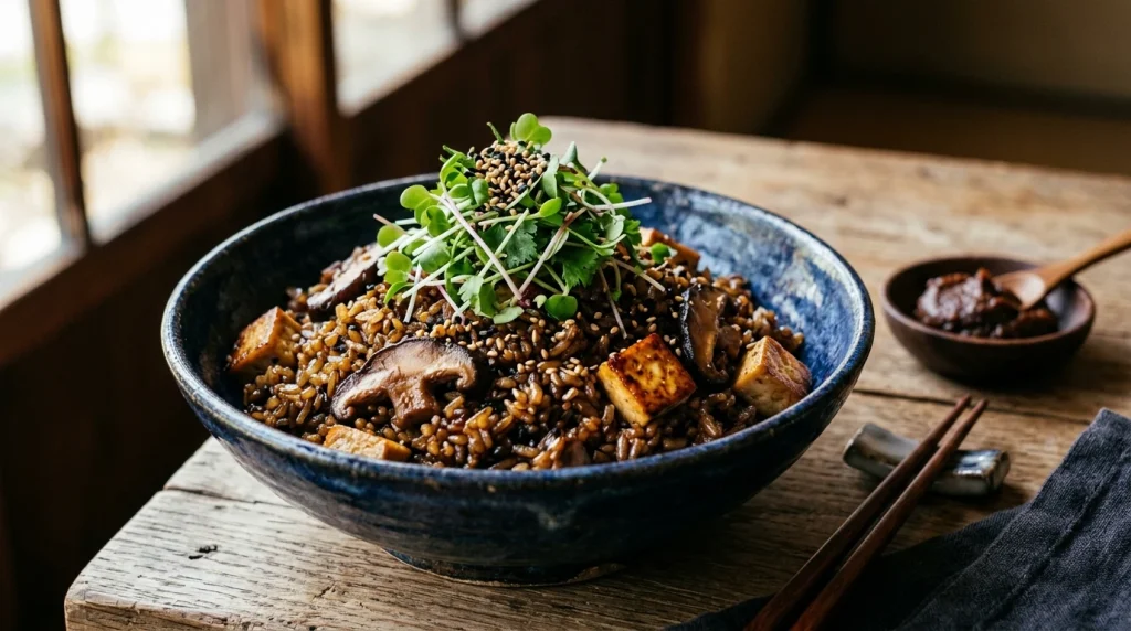 Mushroom miso tofu fried rice