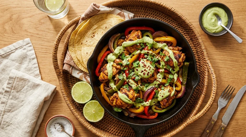 Roasted Chicken Fajitas With Avocado Crema
