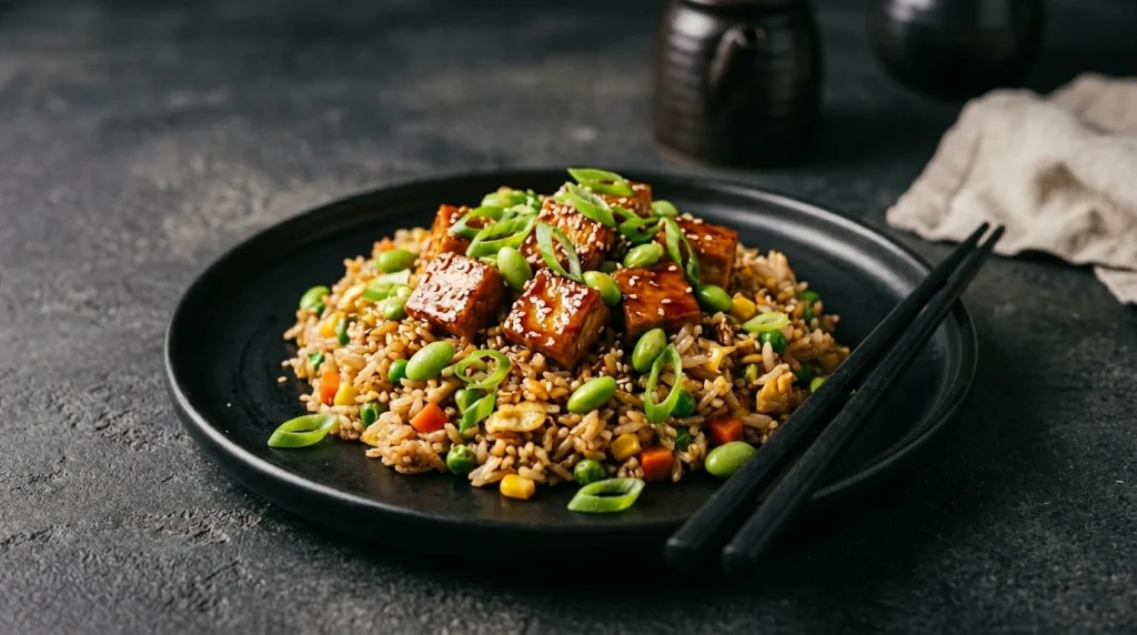 Teriyaki glazed tofu fried rice
