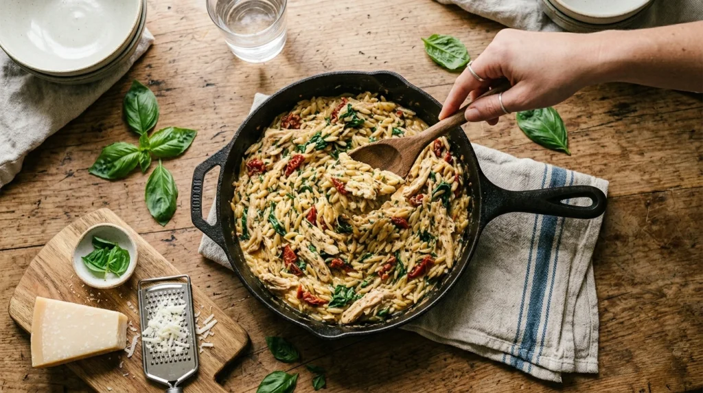 Tuscan chicken orzo finished