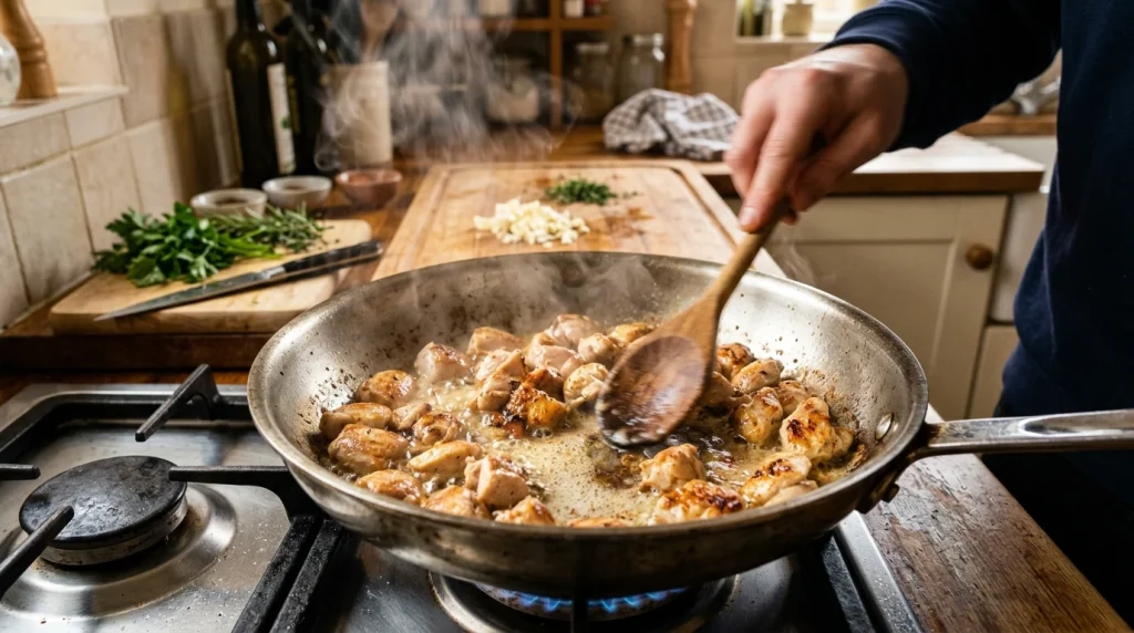 Tuscan chicken orzo making