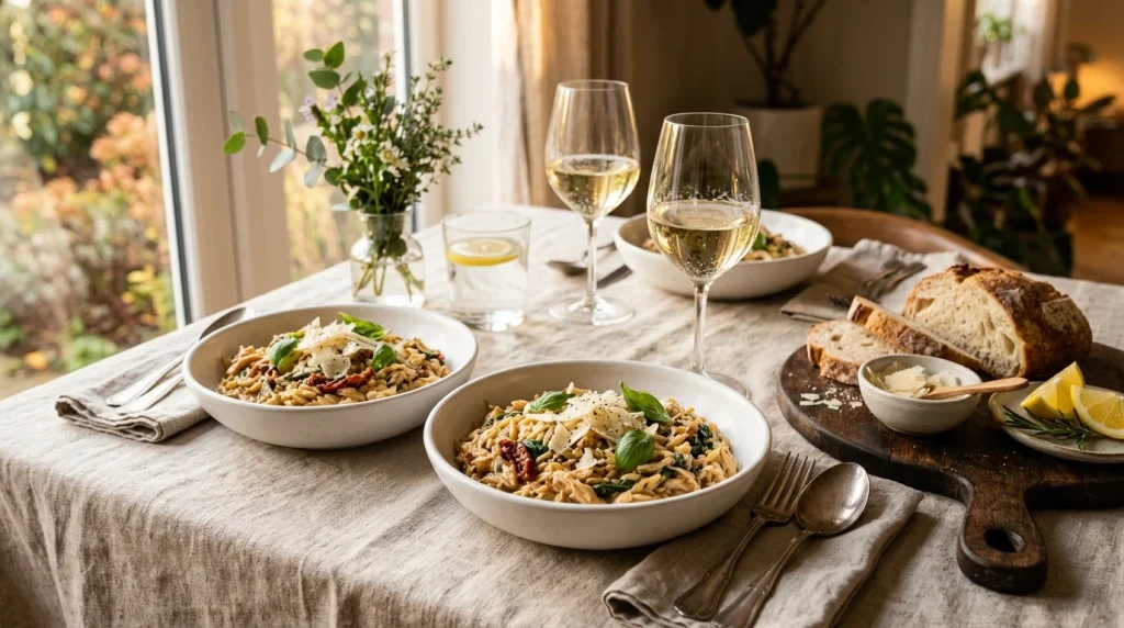 Tuscan chicken orzo servings