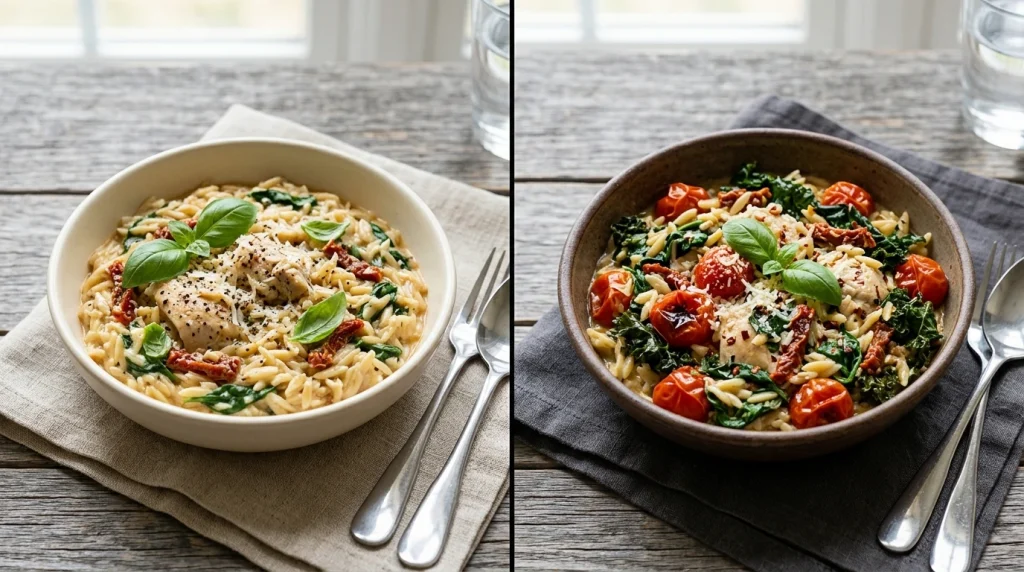 Tuscan chicken orzo variations
