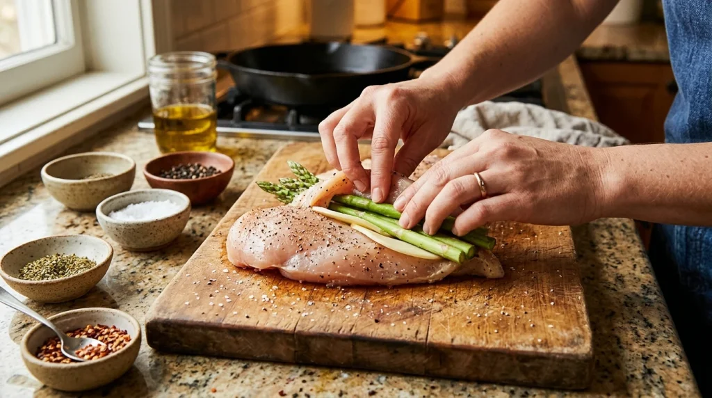 asparagus stuffed chicken breast making