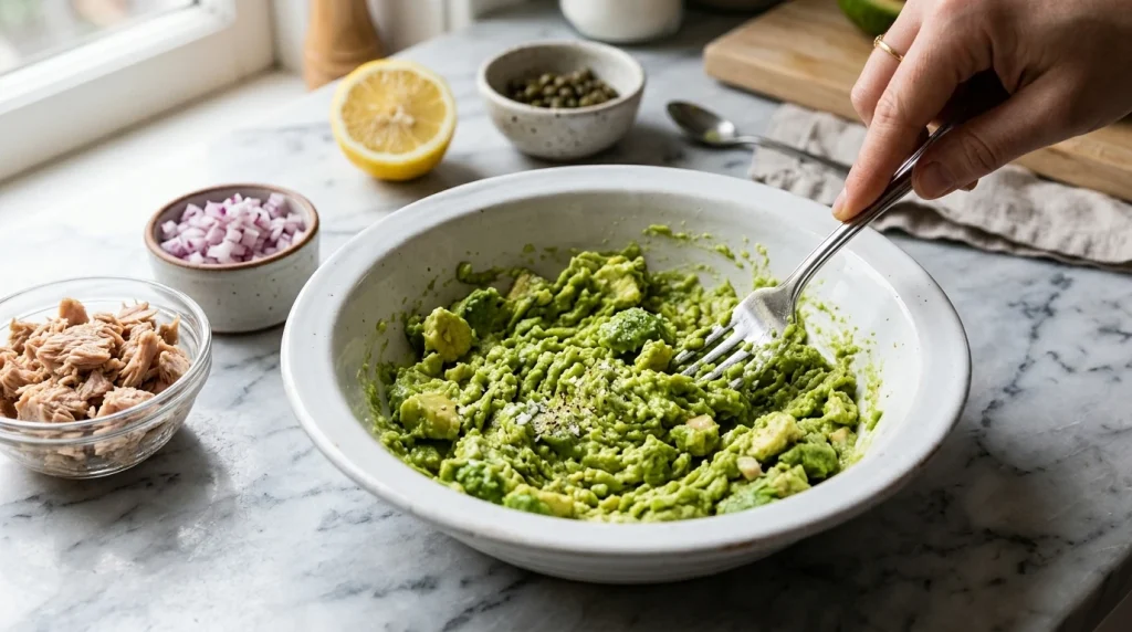 avocado tuna salad making