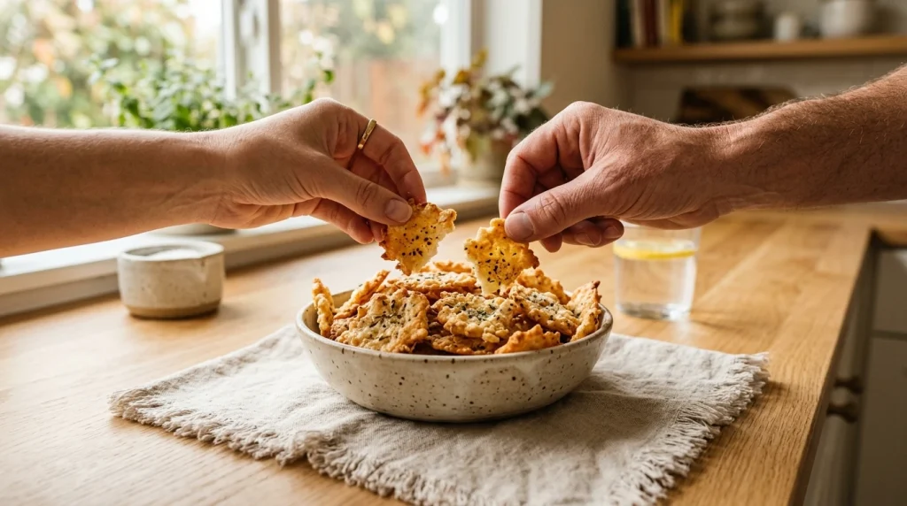 bowl of crispy cottage cheese chips