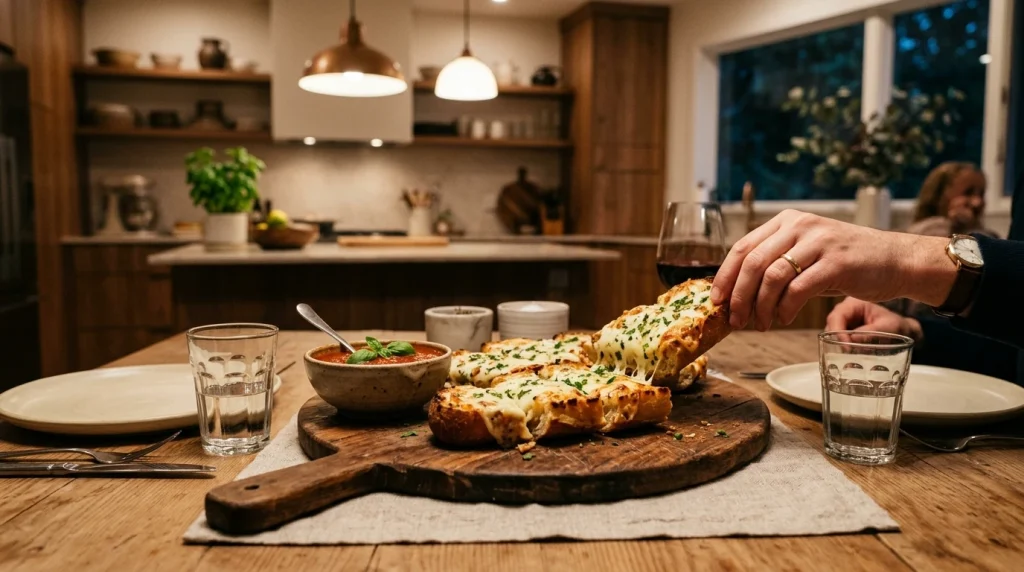 cheesy garlic bread Serving