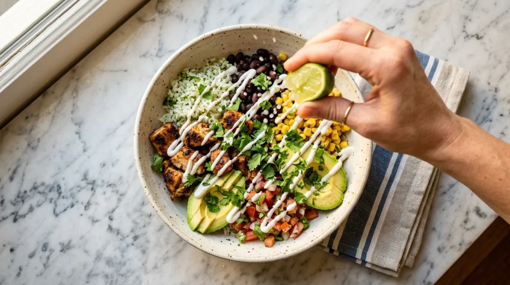 chicken burrito bowl final touch