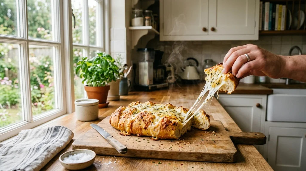 freshly baked cheesy garlic bread
