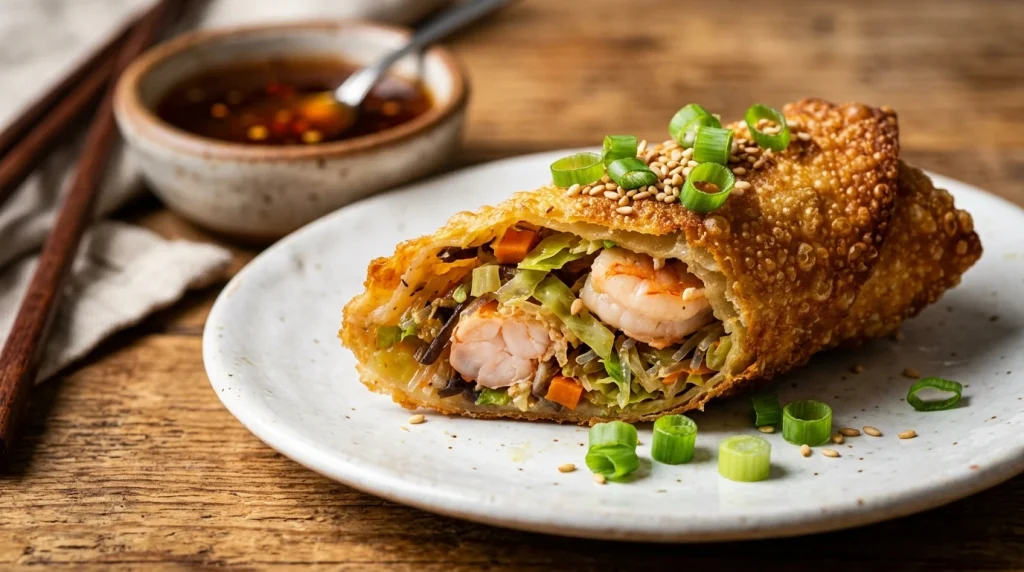 halved crispy shrimp egg roll
