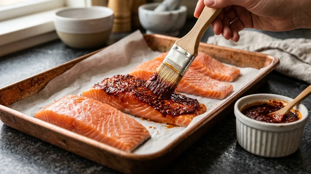 harissa salmon making