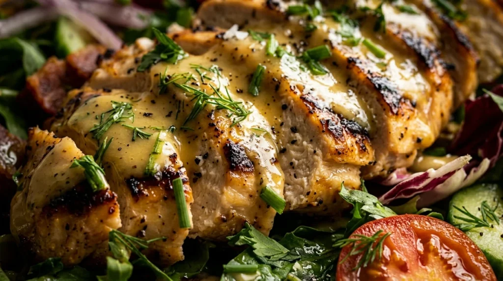 plated honey mustard chicken salad