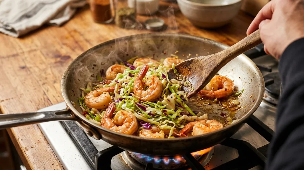 shrimp egg roll making