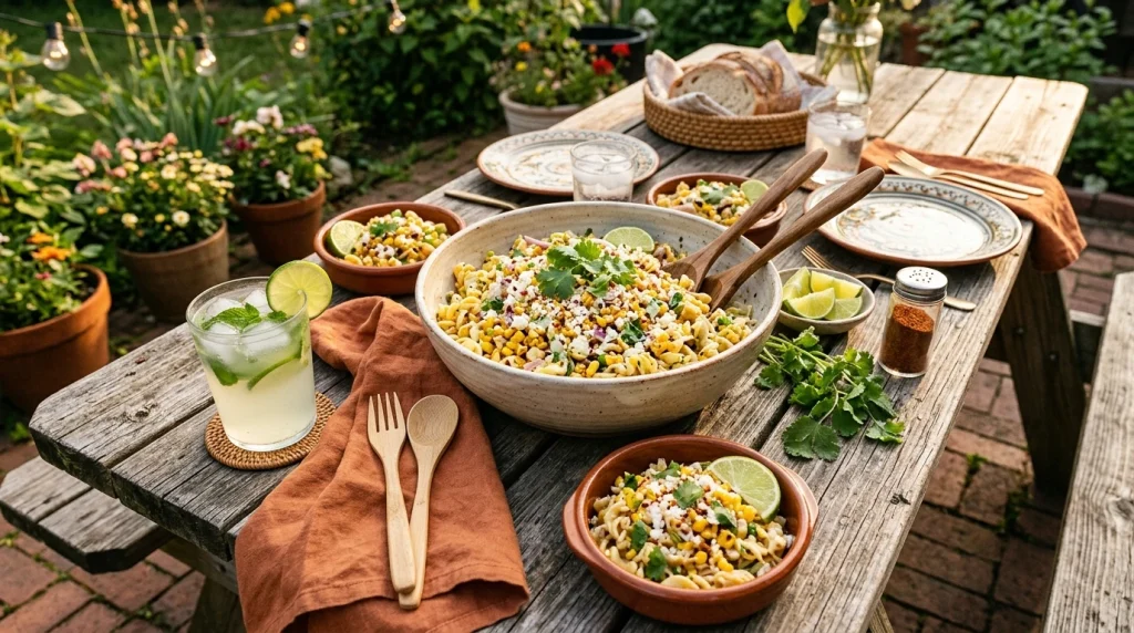 street corn pasta salad serving