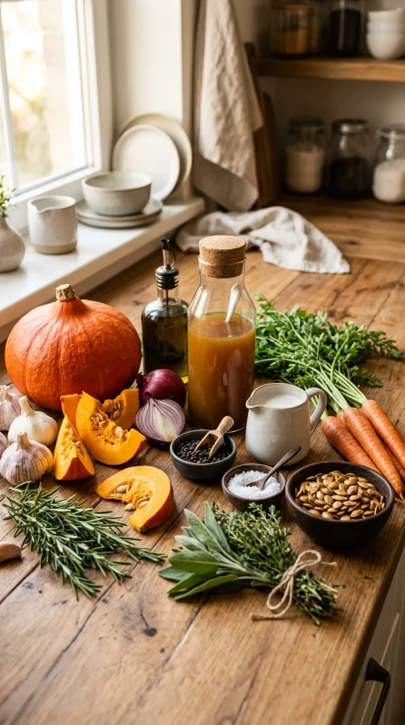 Vegan pumpkin soup ingredients