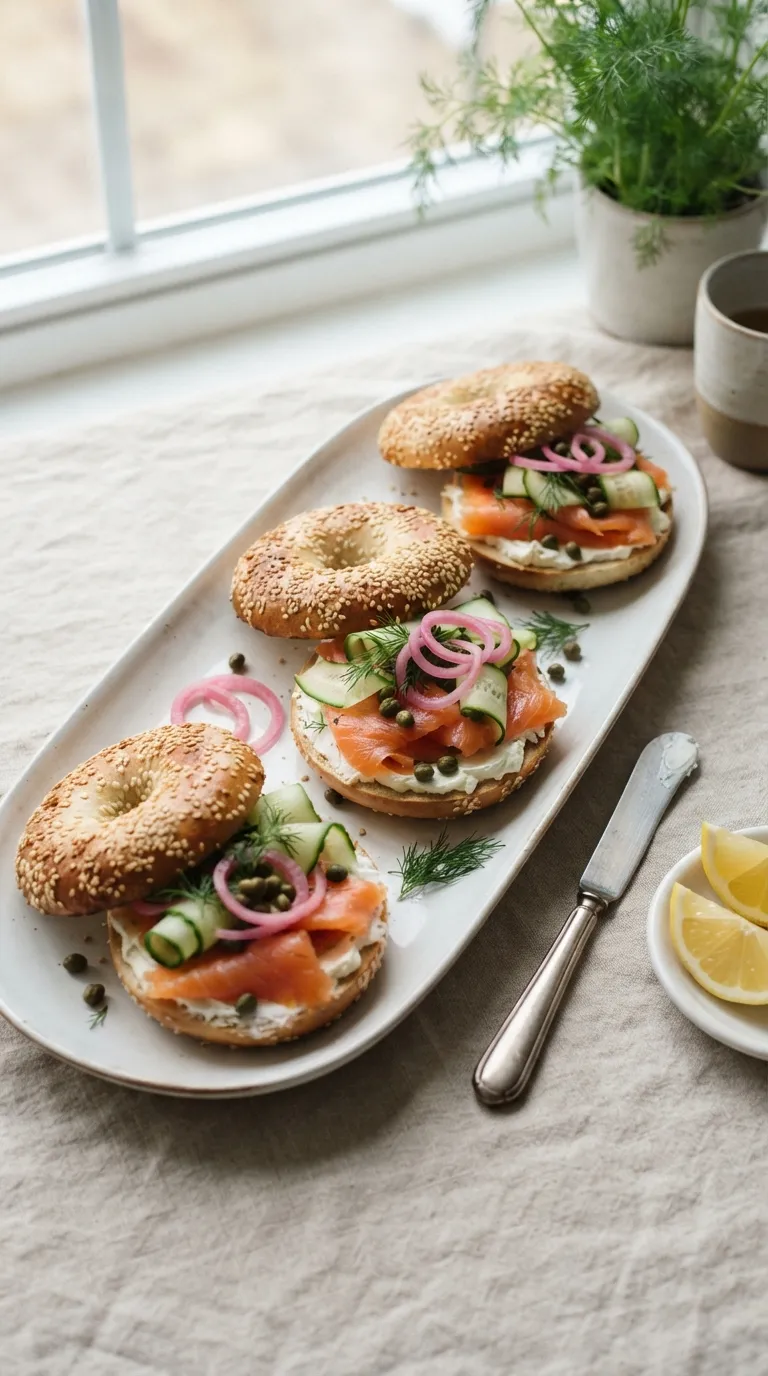 Aesthetic brunch spread ideas Smoked Salmon Bagels