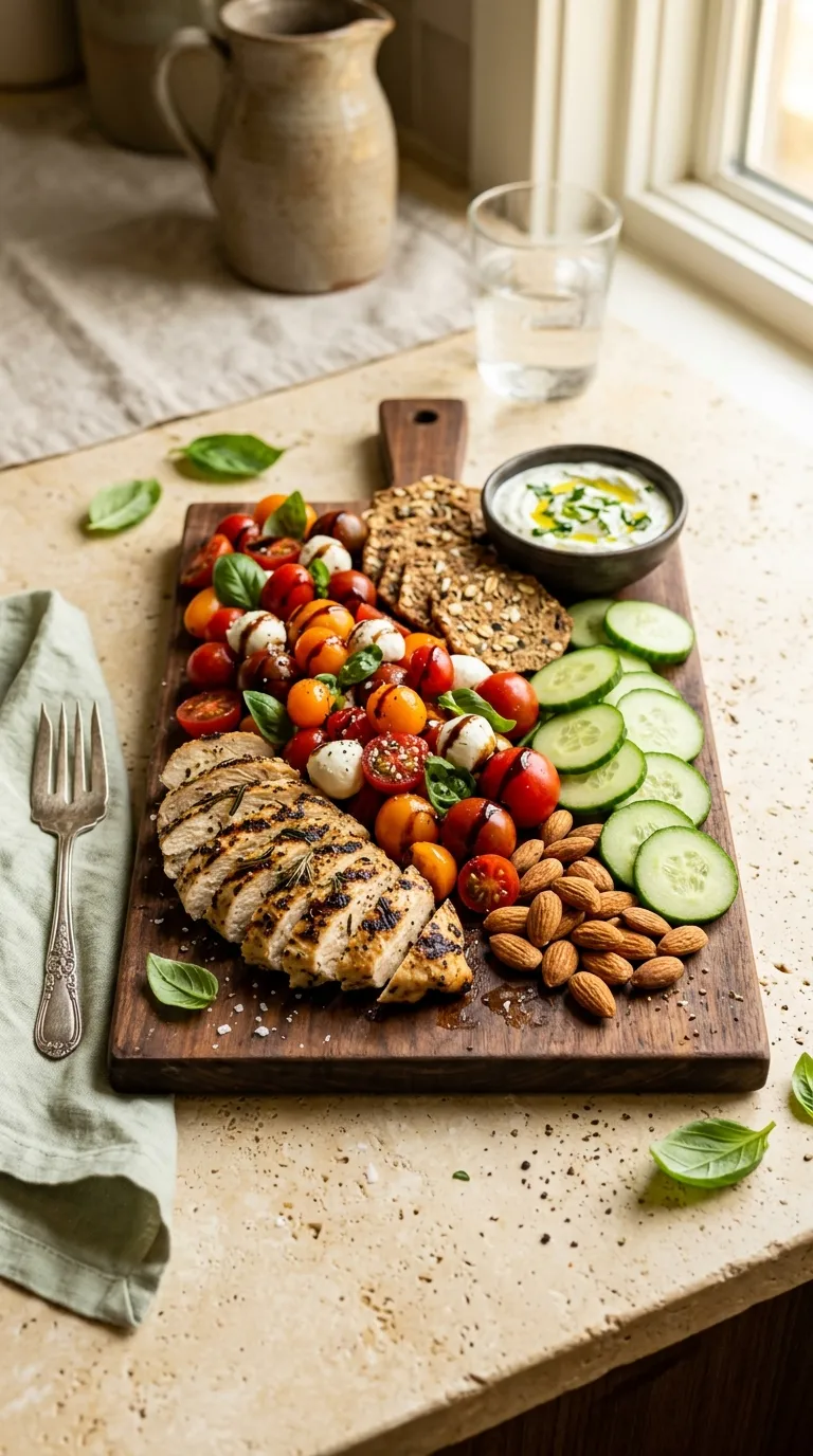 aesthetic high protein snack ideas Caprese Chicken Board
