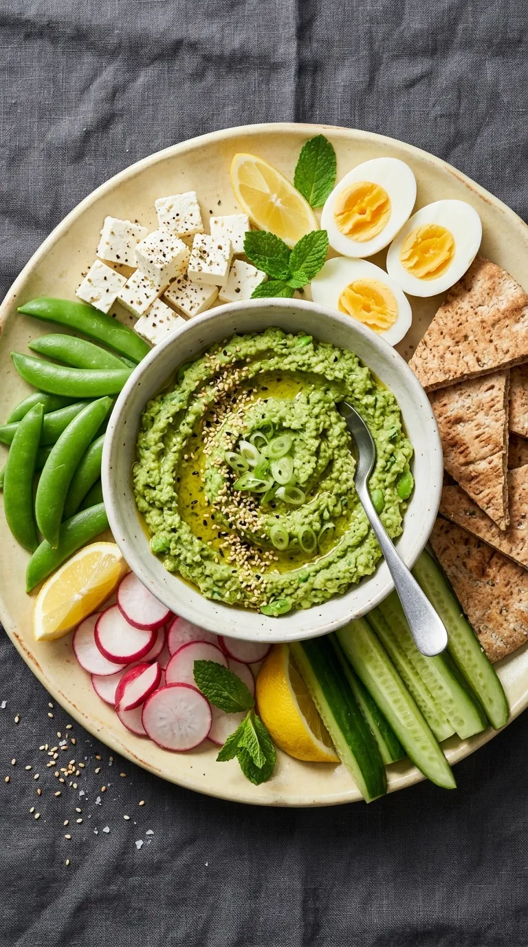 aesthetic high protein snack ideas Edamame Hummus Board