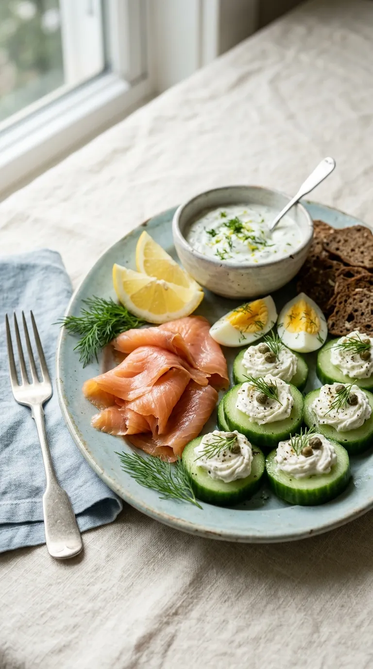 aesthetic high protein snack ideas Salmon Cucumber Board