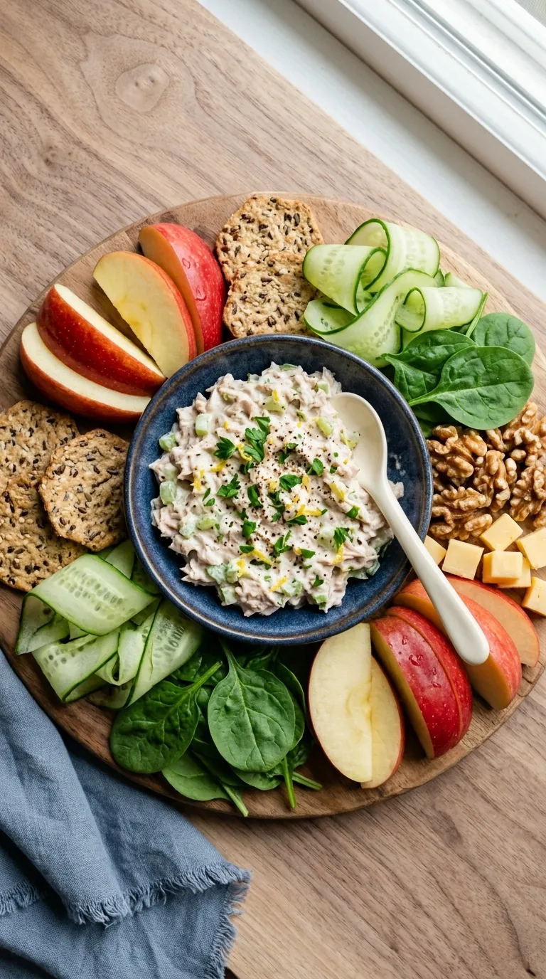 aesthetic high protein snack ideas Tuna Apple Board