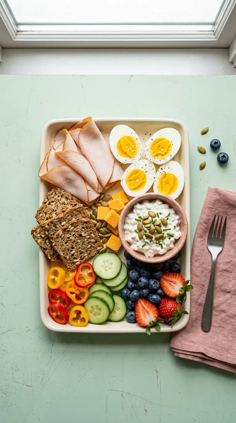 aesthetic high protein snack ideas Turkey Egg Bento Board