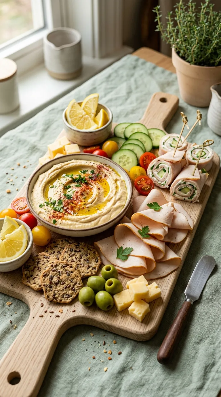 aesthetic high protein snack ideas Turkey Hummus Board