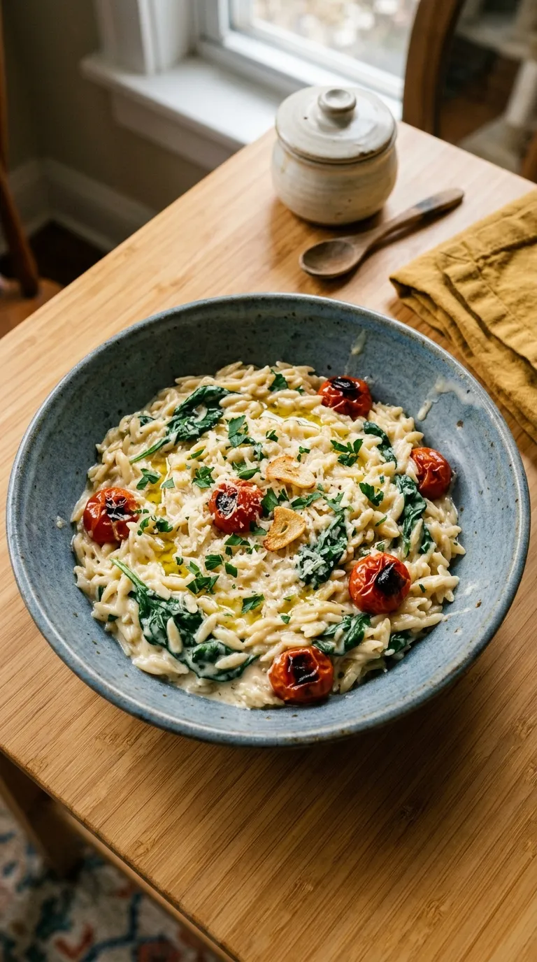 dinner recipes for two people Creamy Garlic Orzo