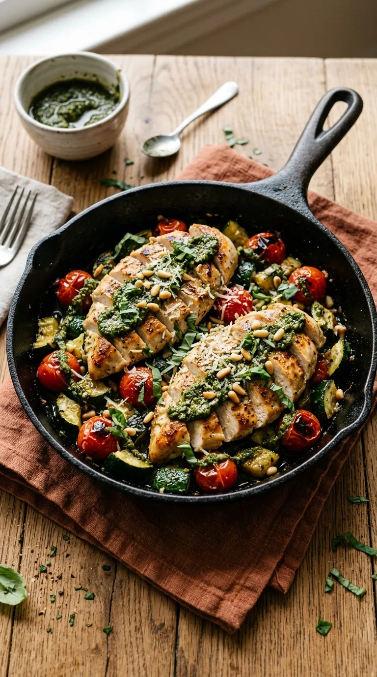 dinner recipes for two people Pesto Chicken Skillet