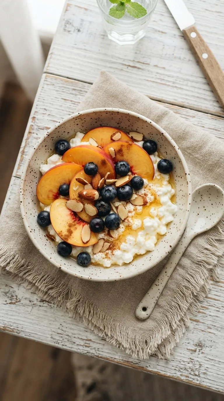 easy breakfast ideas for busy mornings Peach Cottage Cheese Bowl