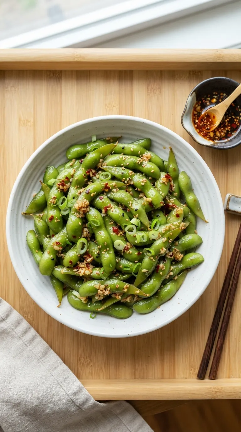 easy spicy snacks for game day Chili Garlic Edamame