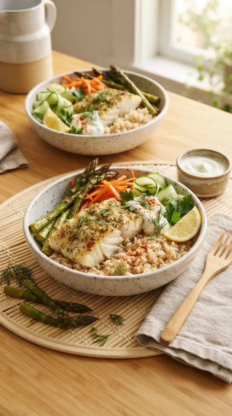 healthy dinner recipes for meal prep Baked Cod Rice Bowls