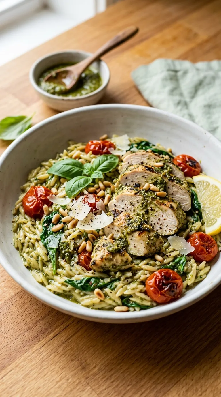healthy dinner recipes for meal prep Chicken Pesto Orzo