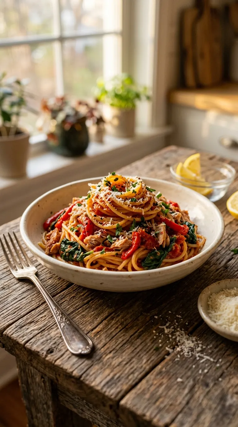 healthy meals with canned ingredients Tuna Tomato Pasta