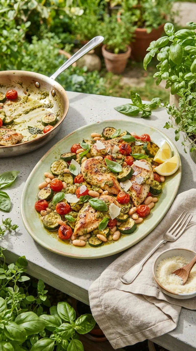healthy one pan meals for easy cleanup Pesto Chicken Vegetables