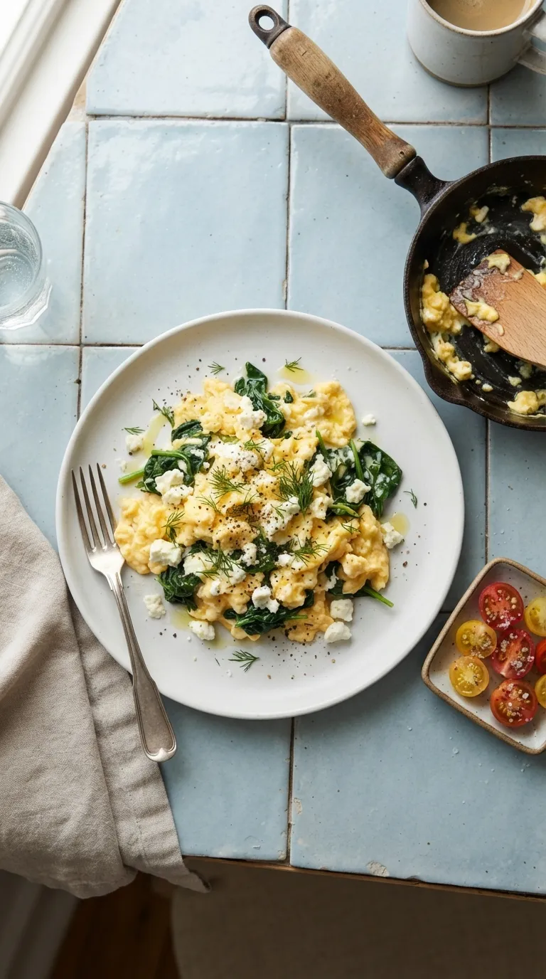 high protein breakfast ideas for weight loss Spinach Feta Egg Scramble