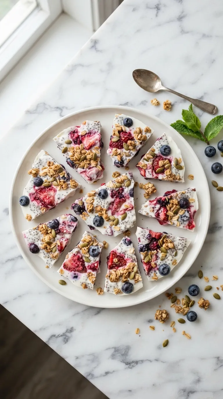 high protein snacks for kids Greek Yogurt Berry Bark