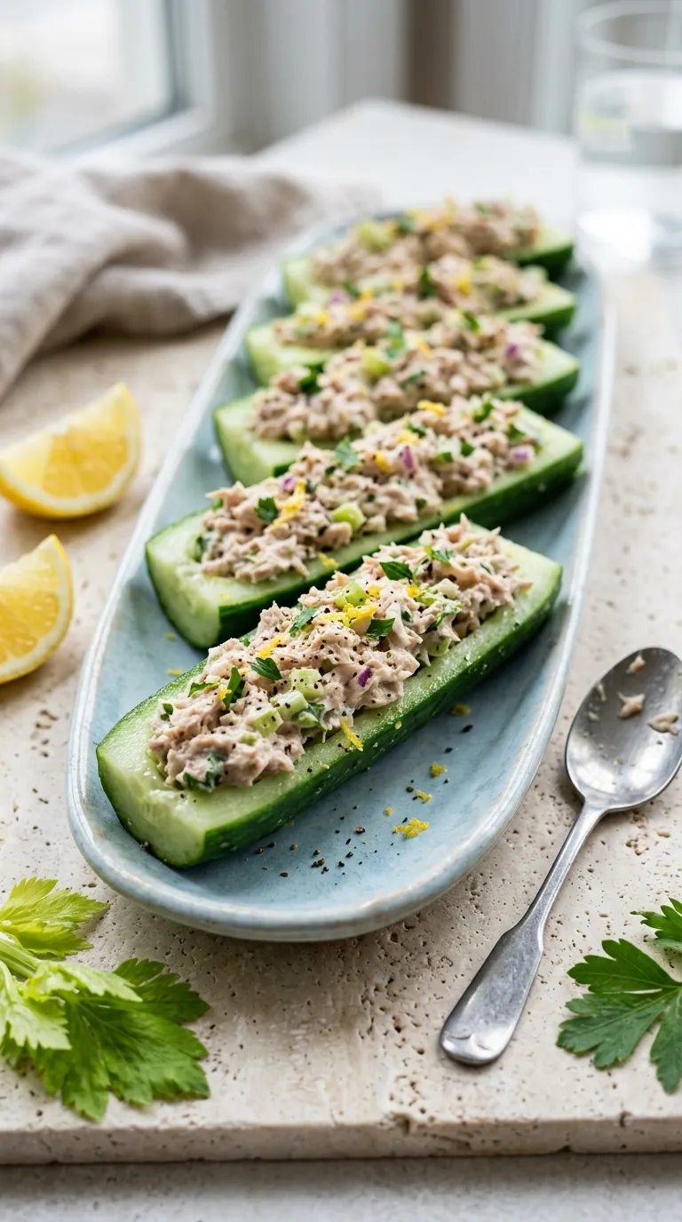 high protein snacks for pregnancy Tuna Cucumber Boats