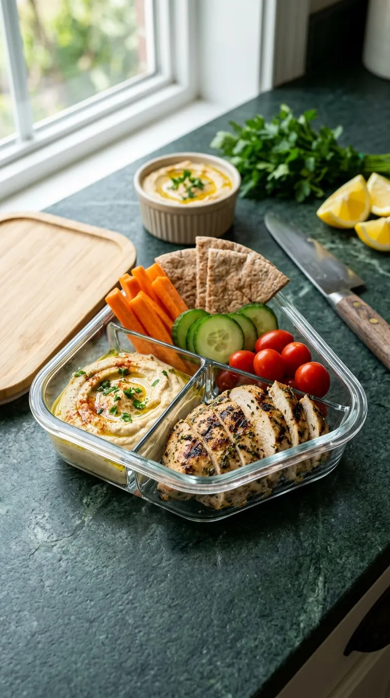 high protein snacks for work desk Hummus Chicken Boxes
