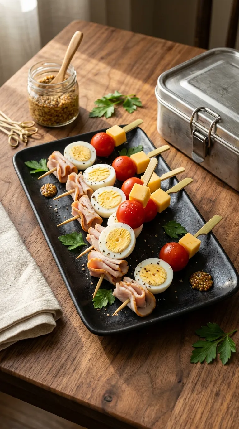 high protein snacks for work desk Turkey Egg Skewers
