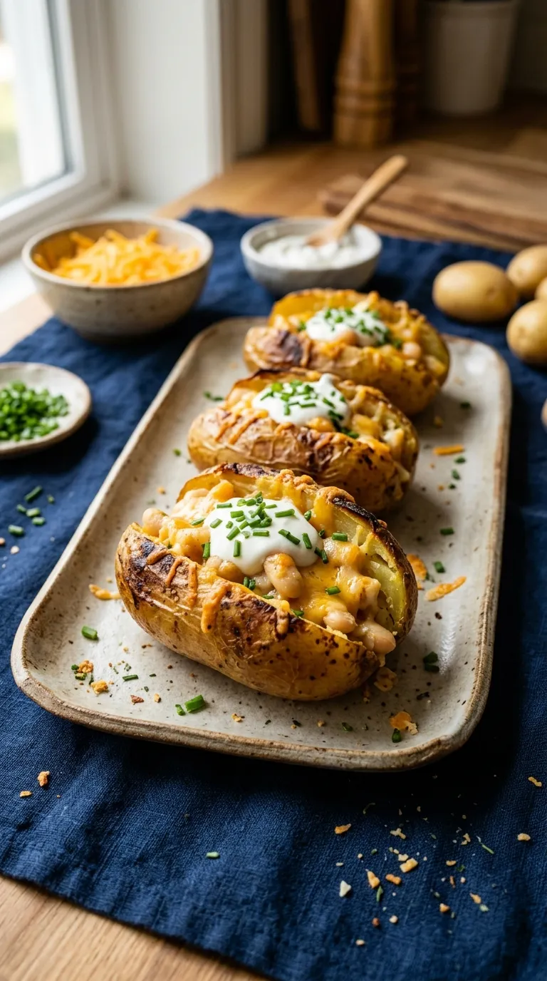 high protein vegetarian snacks ideas Cheesy Bean Stuffed Potatoes