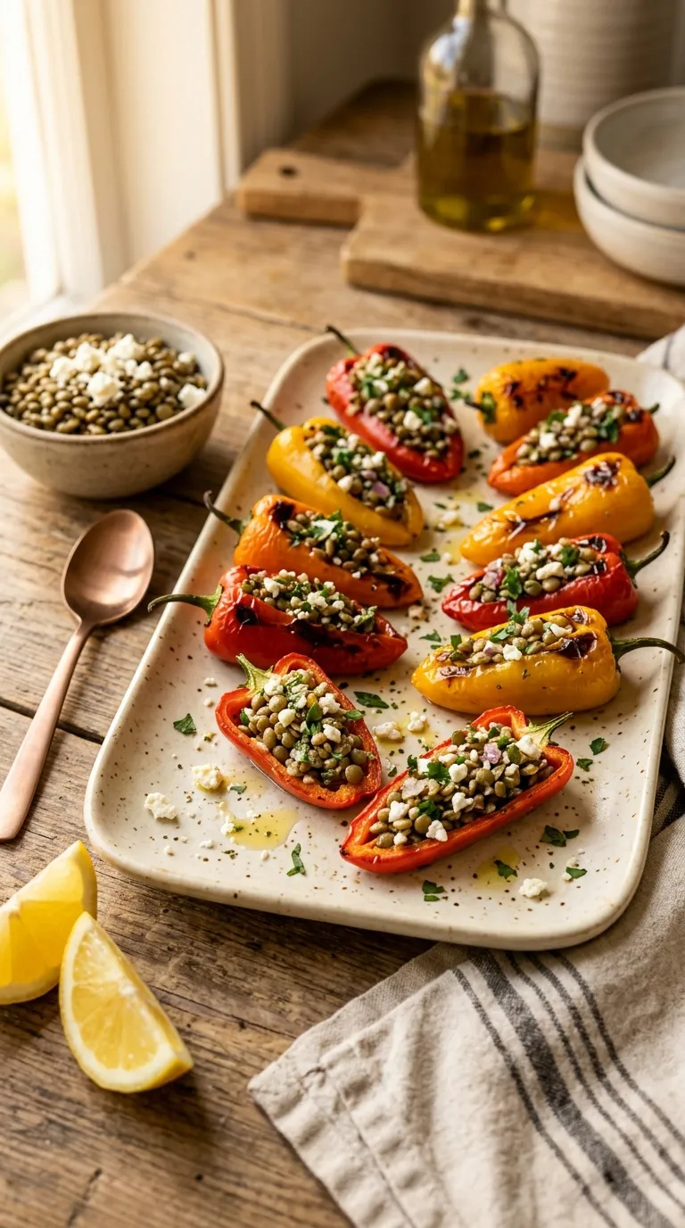 high protein vegetarian snacks ideas Lentil Stuffed Mini Peppers