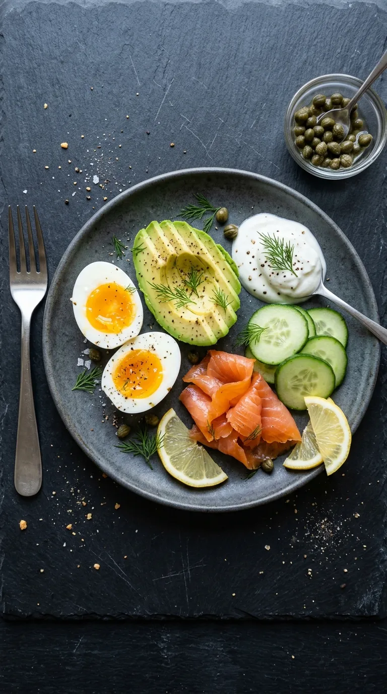 Low carb breakfast ideas for diabetics Avocado Salmon Egg Plate